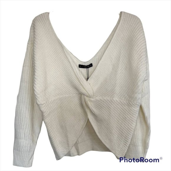 Zaful White V-Neck Criss Cross Pullover Long Sleeve Knit Sweater Size 8 - Picture 2 of 8